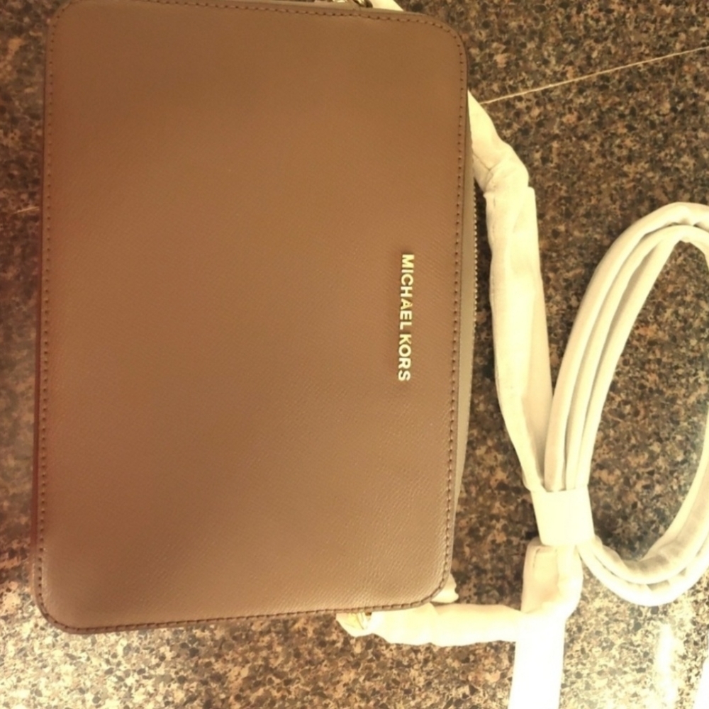 Michael Kors Tan Leather Crossbody with Gold Logo